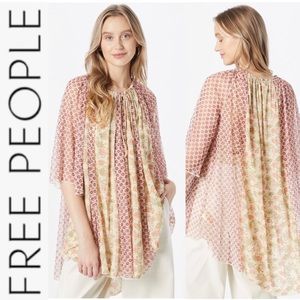 NWT Free People Sheer Floral Because I Love You Mix Print Tunic Top m